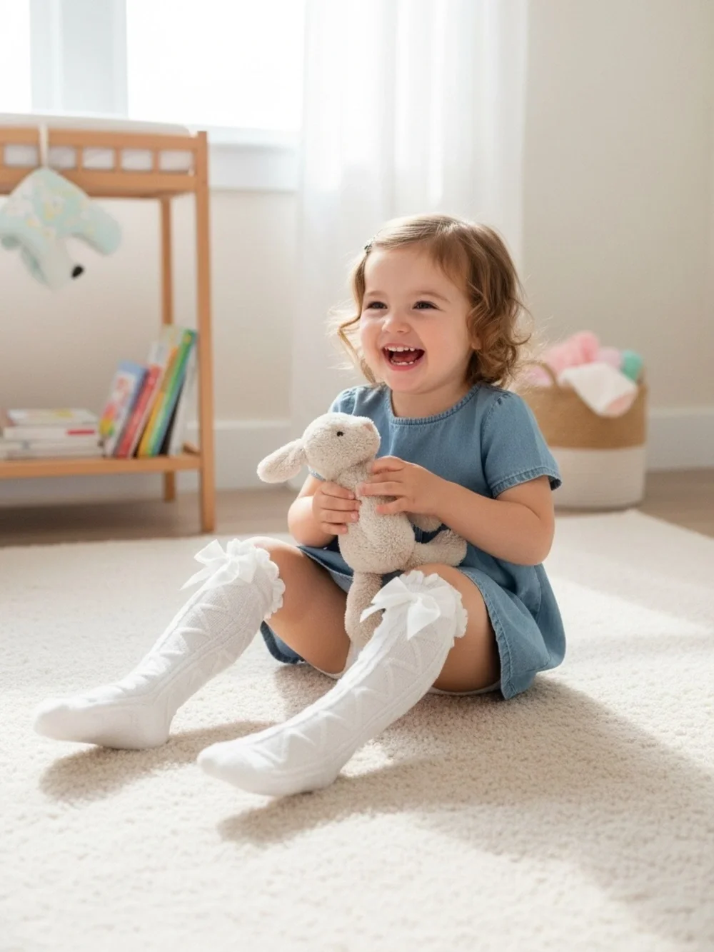 NWT Boutique White Pointelle Chevron Knit Bow Knee High Socks